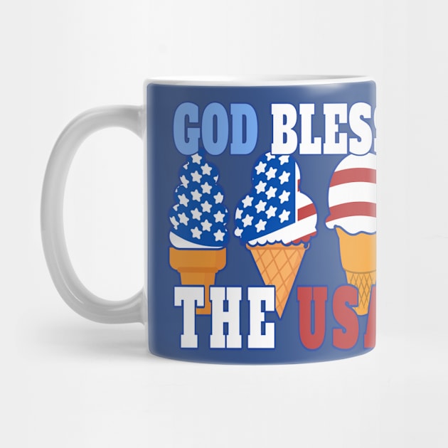 GOD BLESS THE USA ICE CREAM CONE DESIGN FOR 4TH OF JULY | Patriotic Conservative Christian Gifts by KathyNoNoise